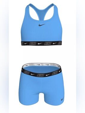 💙NWT Girls Nike Sports Bra and Short Swim Set with Black Logo Bands💙